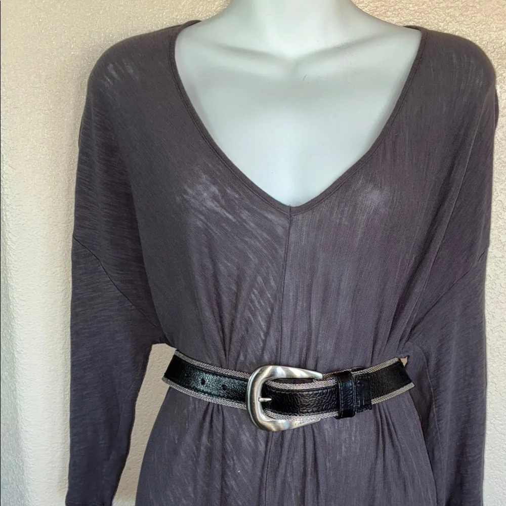 CALVIN KLEIN Belt, Black Leather with Silver mesh edging, monogram buckle. M EUC